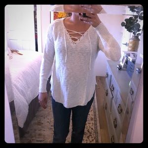 American Eagle Cream tie-up Sweater